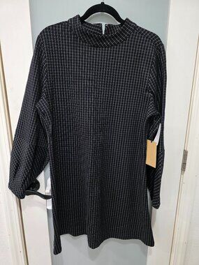 Halogen Black Windowpane Shift Dress – Size L – Long‎ Sleeve Mock Neck – NWT